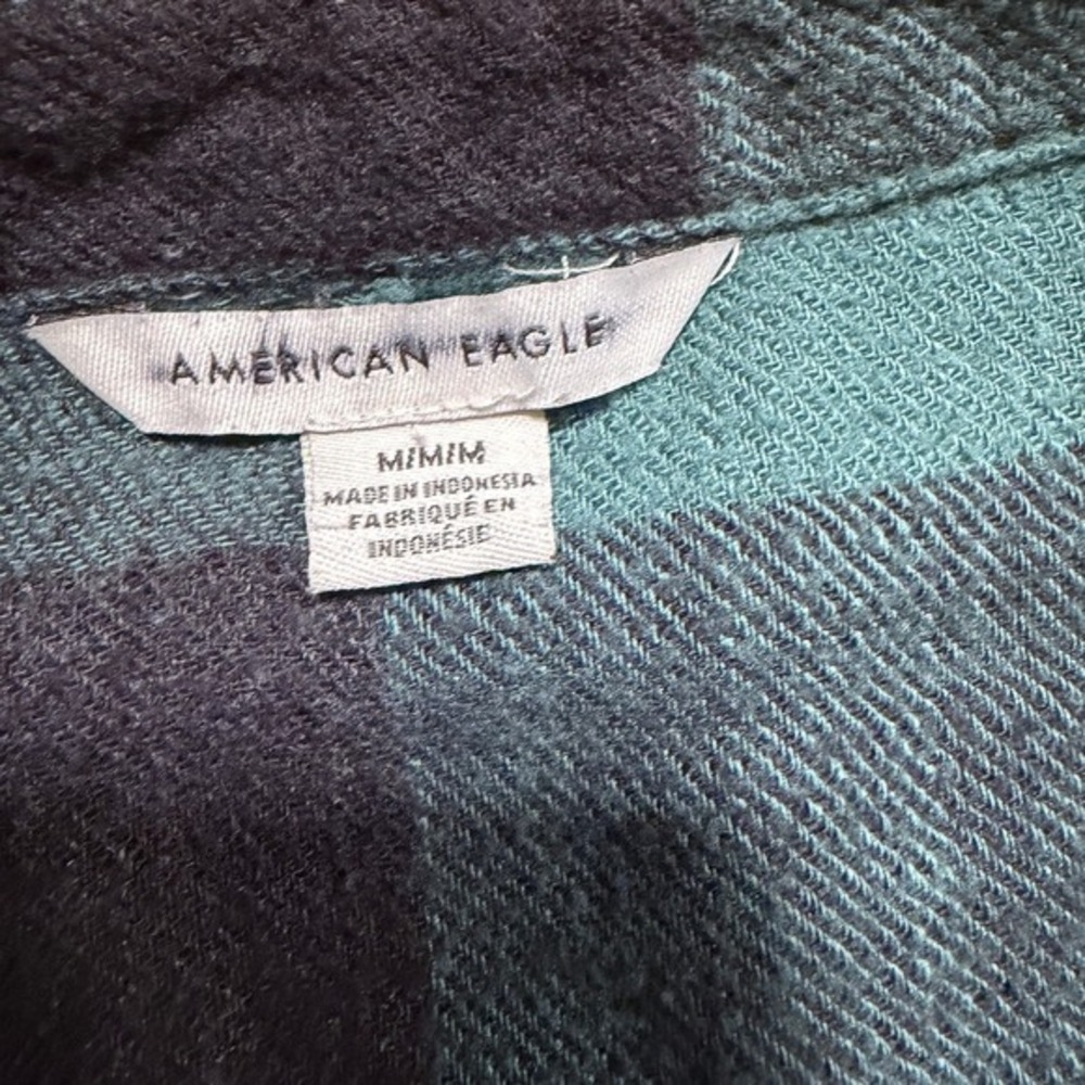 American Eagle Women M Green Plaid Oversized Tiered Babydoll Flannel Shirt Soft - Picture 5 of 7